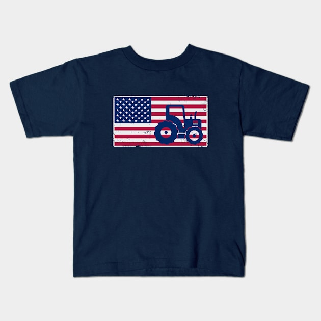 American Flag Farmer Farm Farming USA Patriotic Kids T-Shirt by E